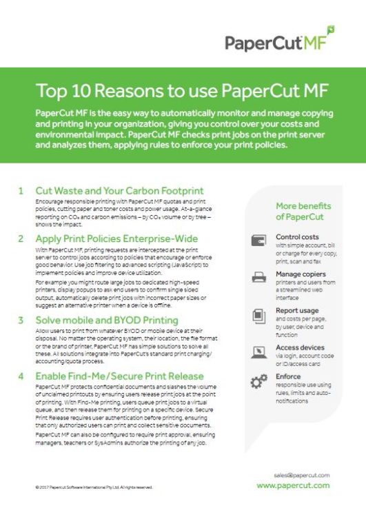 Top 10 Reasons, Papercut MF, Document Solutions, Xerox, Dealer, Reseller, Arroyo Grande, CA, HP, Epson