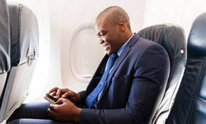 man on plane with mobile device, Xerox, Connect Key, Document Solutions, Xerox, Dealer, Reseller, Arroyo Grande, CA, HP, Epson